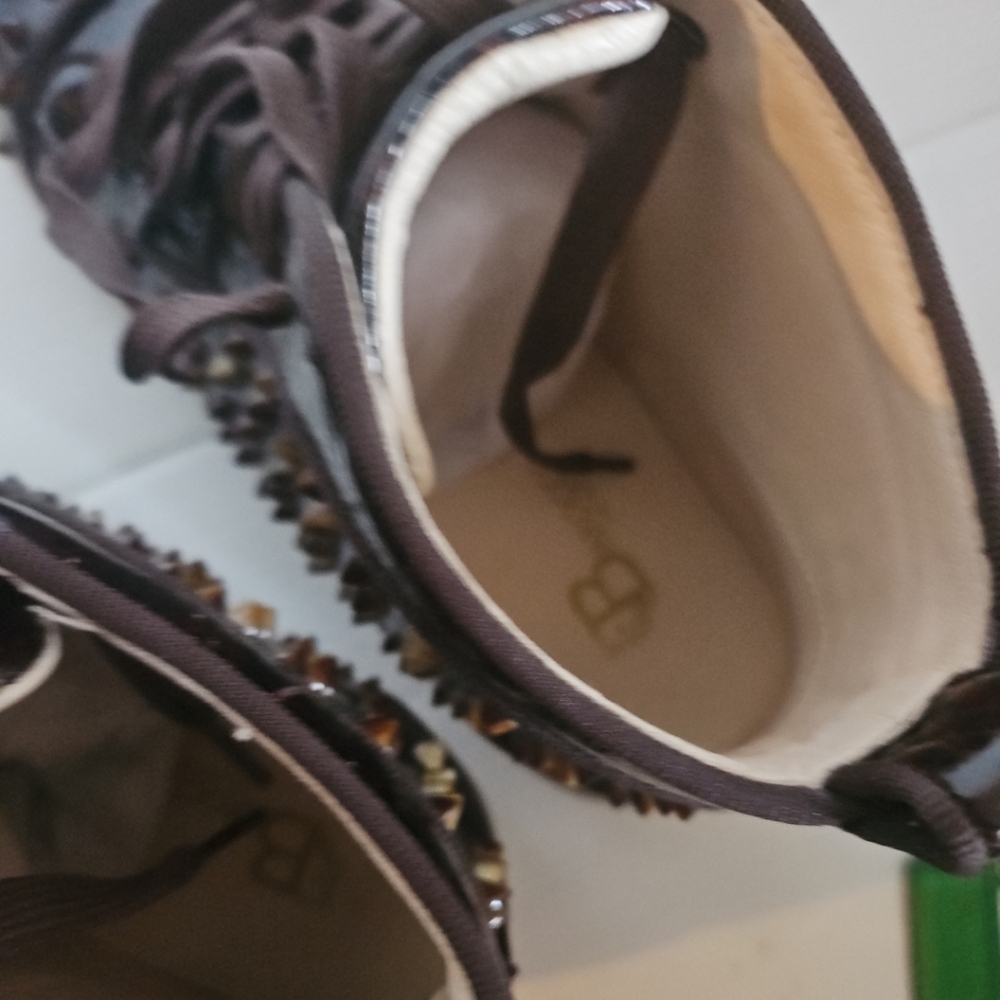 New Barocco LA Men's High-Top Sneakers Brown Leather Studded" - Picture 6 of 11